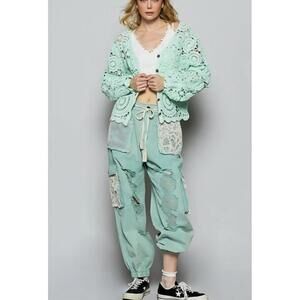 Pol Kalispell Distress Cargo Jean Jogger with Crochet Lace Several Colors Large